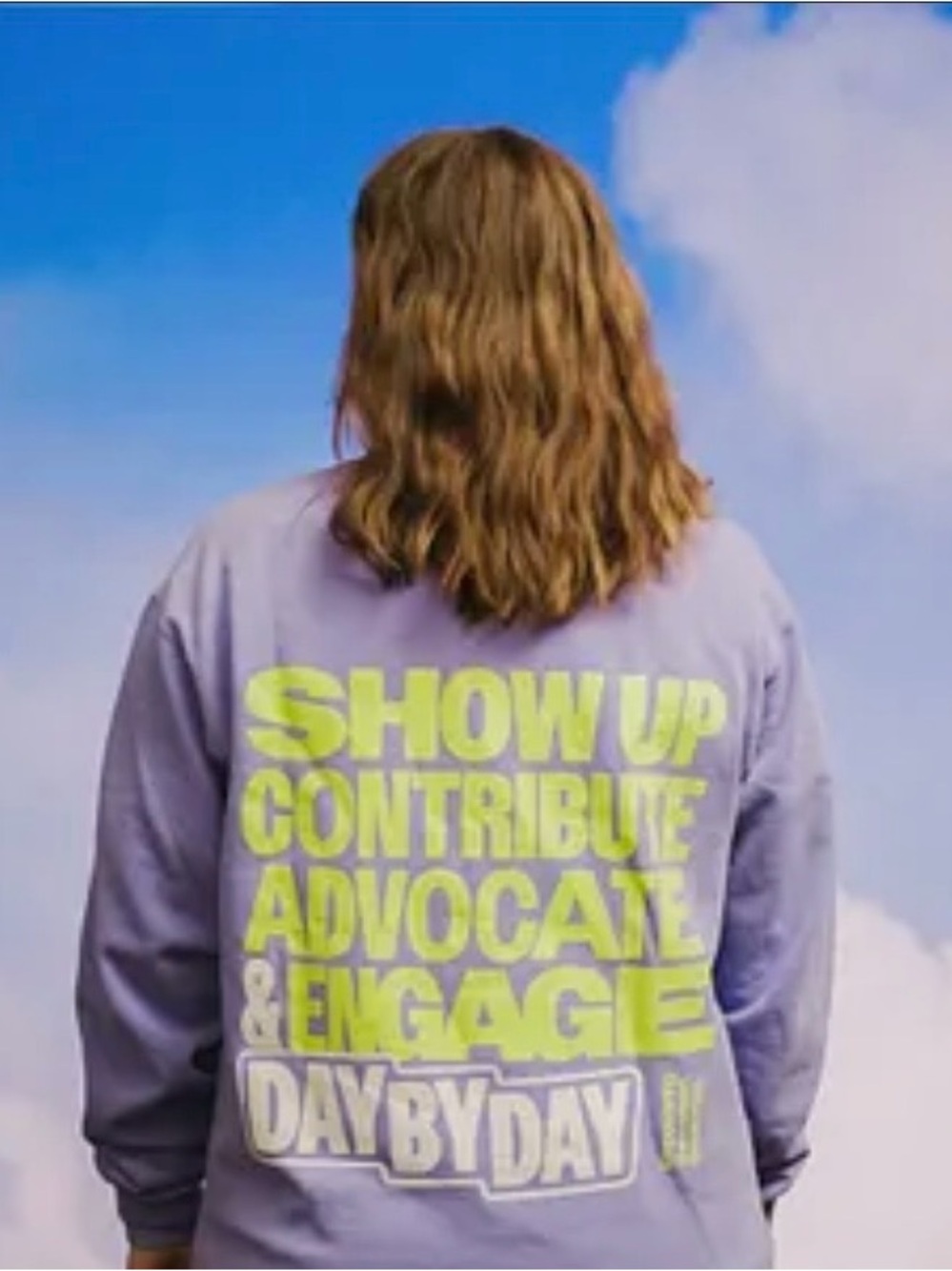 Comfort Colors Day By Day Advocacy Sweatshirt in Purple with Green Text Size XL